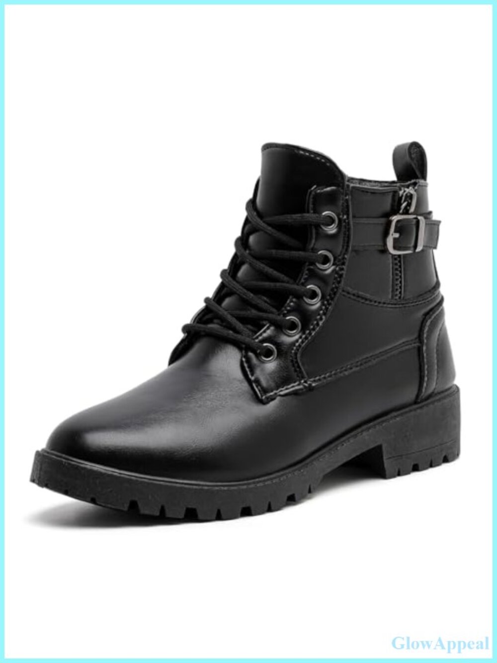 Women's Faux Leather Lace-Up Ankle Booties Platform Low Heel Combat Boots